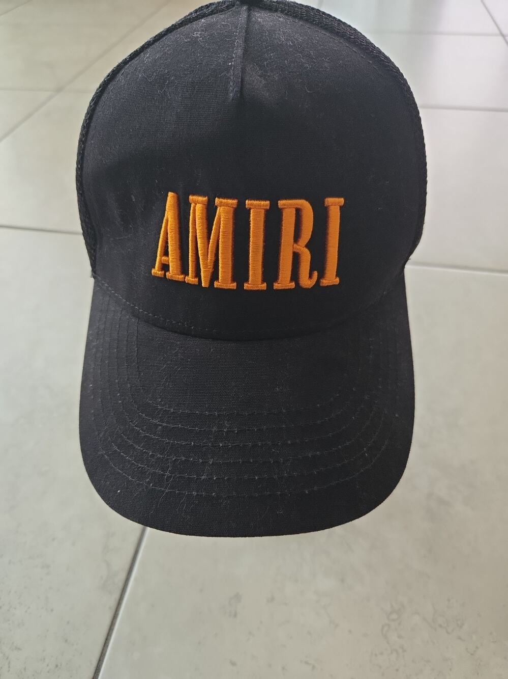 Amiri Hat Cap Snap Back Mens One Size Black Mesh Trucker Gold Logo USA